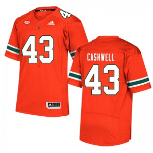 #43 Isaiah Cashwell University of Miami Men Stitch Jersey Orange