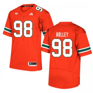 #98 Jalar Holley Miami Hurricanes Men University Jersey Orange
