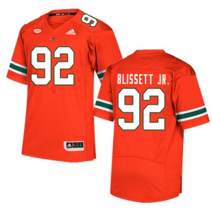 #92 Jason Blissett Jr. University of Miami Men Football Jersey Orange