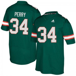#34 Charles Perry University of Miami Men Stitched Jersey Green
