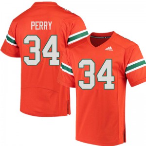 #34 Charles Perry University of Miami Men Football Jersey Orange