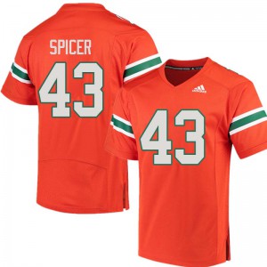 #43 Jack Spicer Miami Men High School Jersey Orange