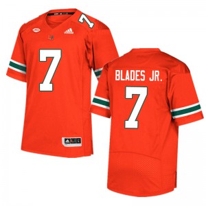 #7 Al Blades Jr. Miami Hurricanes Men Stitched Jersey Orange
