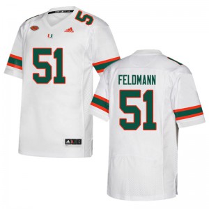 #51 Graden Feldmann University of Miami Men Official Jersey White