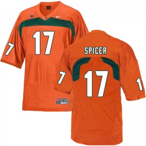 #17 Jack Spicer University of Miami Men Embroidery Jersey Orange