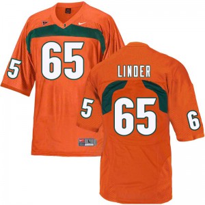 #65 Brandon Linder Miami Hurricanes Men Stitched Jersey Orange