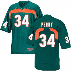 #34 Charles Perry Miami Hurricanes Men College Jerseys Green