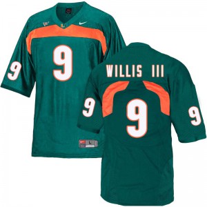 #9 Gerald Willis III University of Miami Men Stitched Jersey Green