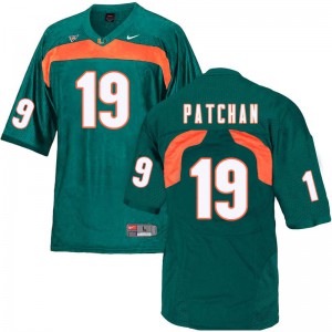 #19 Scott Patchan Miami Hurricanes Men Official Jerseys Green