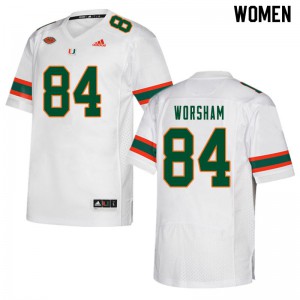 #84 Dazalin Worsham Miami Hurricanes Women Football Jerseys White