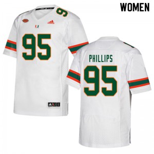 #95 Jaelan Phillips Miami Hurricanes Women College Jerseys White