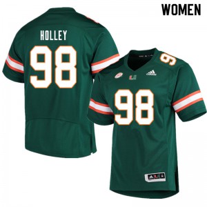 #98 Jalar Holley University of Miami Women Embroidery Jerseys Green
