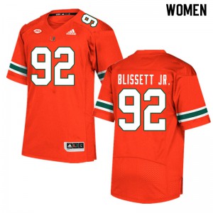 #92 Jason Blissett Jr. Hurricanes Women NCAA Jerseys Orange