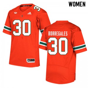 #30 Jose Borregales Miami Hurricanes Women Stitch Jerseys Orange