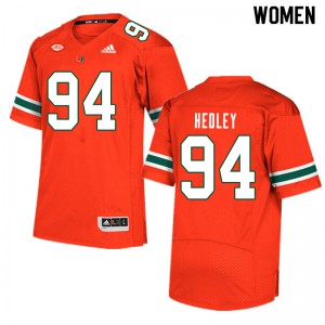 #94 Lou Hedley Miami Hurricanes Women University Jersey Orange