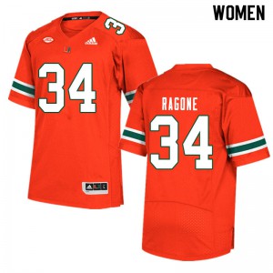 #34 Ryan Ragone University of Miami Women Stitched Jersey Orange