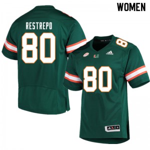 #80 Xavier Restrepo Miami Hurricanes Women Player Jersey Green