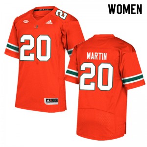 #20 Asa Martin Miami Hurricanes Women Embroidery Jerseys Orange