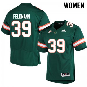 #39 Gannon Feldmann University of Miami Women Football Jersey Green