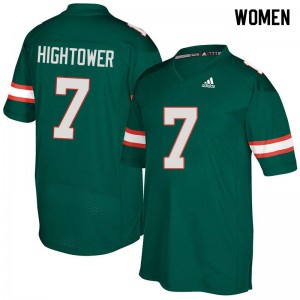 #7 Brian Hightower Miami Hurricanes Women Embroidery Jersey Green
