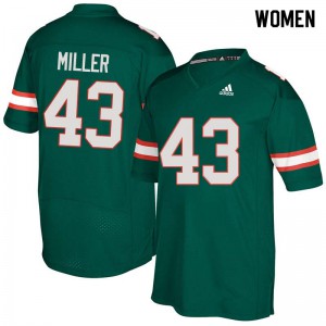 #43 Brian Miller Hurricanes Women University Jersey Green