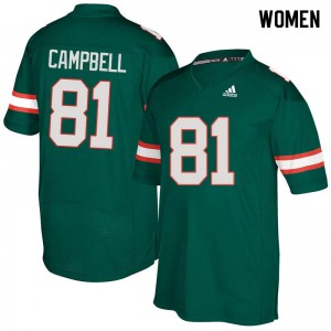 #81 Calais Campbell Miami Hurricanes Women College Jerseys Green