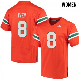 #8 DJ Ivey University of Miami Women Stitch Jersey Orange
