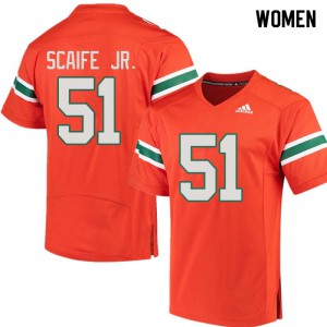 #51 Delone Scaife Jr. Miami Hurricanes Women Official Jerseys Orange
