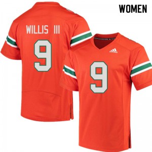 #9 Gerald Willis III Miami Women Player Jerseys Orange