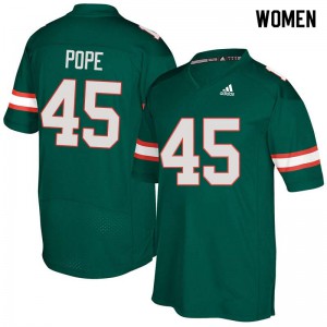 #45 Jack Pope Miami Hurricanes Women University Jersey Green