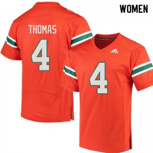 #4 Jeff Thomas Miami Hurricanes Women Official Jersey Orange
