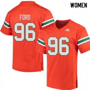 #96 Jonathan Ford Hurricanes Women Stitched Jersey Orange