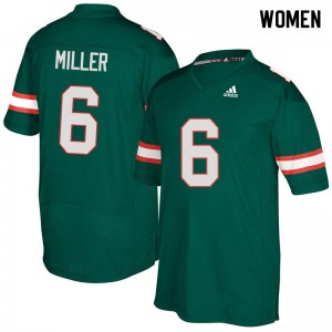 #6 Lamar Miller Hurricanes Women Embroidery Jersey Green