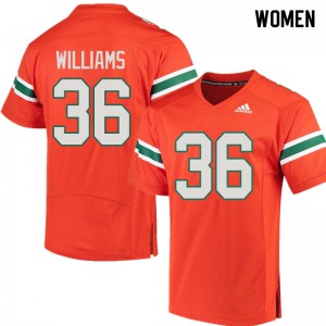 #36 Marquez Williams Miami Hurricanes Women Football Jerseys Orange