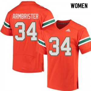 #34 Thurston Armbrister Miami Hurricanes Women Football Jersey Orange