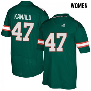 #47 Ufomba Kamalu University of Miami Women Stitched Jersey Green