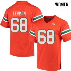 #68 Zachary Lerman Miami Hurricanes Women Embroidery Jerseys Orange
