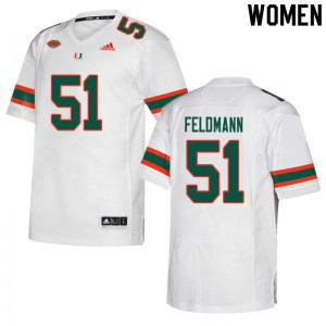#51 Graden Feldmann Miami Hurricanes Women Alumni Jerseys White
