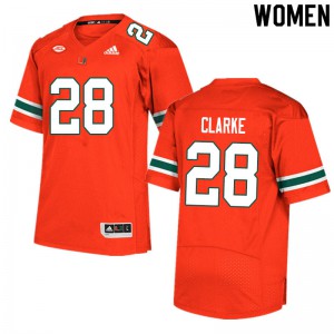 #28 Marcus Clarke University of Miami Women Football Jerseys Orange