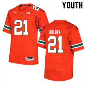 #21 Bubba Bolden Hurricanes Youth Stitch Jersey Orange