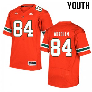 #84 Dazalin Worsham Miami Hurricanes Youth Stitched Jersey Orange