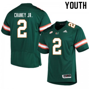 #2 Donald Chaney Jr. Hurricanes Youth NCAA Jerseys Green