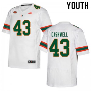 #43 Isaiah Cashwell Miami Hurricanes Youth University Jersey White