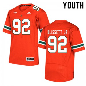 #92 Jason Blissett Jr. Miami Hurricanes Youth Football Jersey Orange