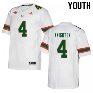 #4 Jaylan Knighton Miami Hurricanes Youth Alumni Jerseys White