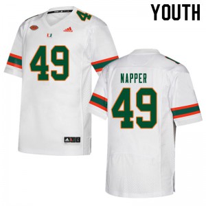#49 Mason Napper Miami Hurricanes Youth Football Jersey White