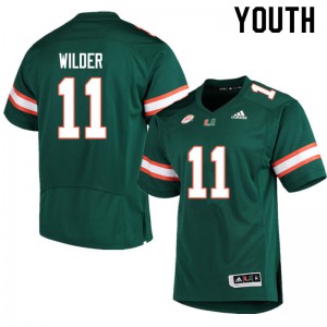 #11 De'Andre Wilder Miami Hurricanes Youth Stitch Jersey Green