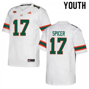 #17 Jack Spicer Miami Hurricanes Youth High School Jerseys White