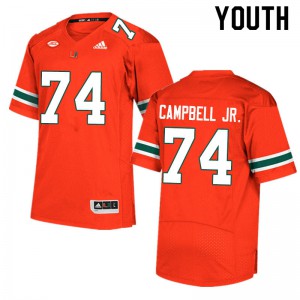 #74 John Campbell Jr. Miami Hurricanes Youth Stitched Jersey Orange