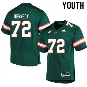 #72 Tommy Kennedy University of Miami Youth Stitched Jerseys Green